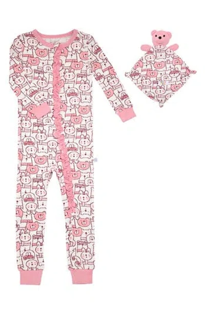 Sleep On It Babies'  Bear One-piece Pajamas & Soother Blanket In Pink