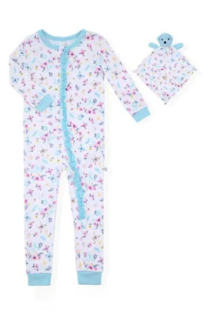 Sleep On It Babies'  Fitted One-piece Pajamas & Bear Blanket Toy In Blue