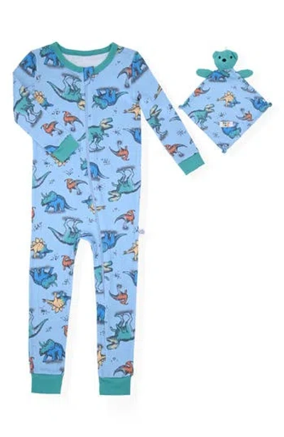 Sleep On It Babies'  Fitted One-piece Pajamas & Bear Blanket Toy In Blue