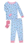 Sleep On It Fitted Two-piece Pajamas & Socks Set In Blue