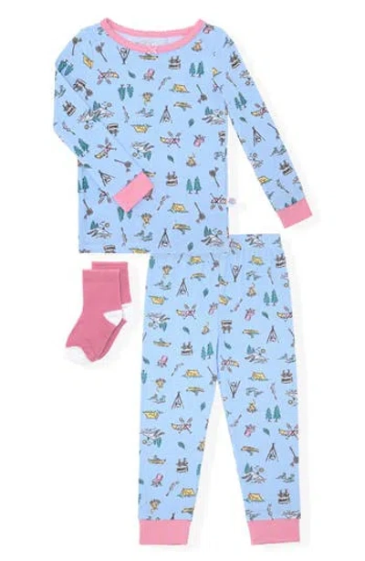 Sleep On It Babies'  Fitted Two-piece Pajamas & Socks Set In Blue