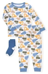 Sleep On It Fitted Two-piece Pajamas & Socks Set In Blue