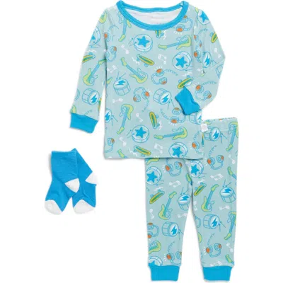 Sleep On It Babies'  Fitted Two-piece Pajamas & Socks Set In Green