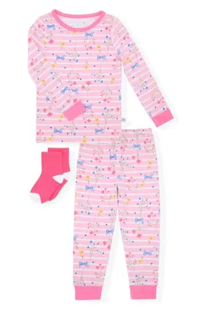 Sleep On It Babies'  Fitted Two-piece Pajamas & Socks Set In Pink