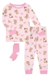 Sleep On It Fitted Two-piece Pajamas & Socks Set In Pink