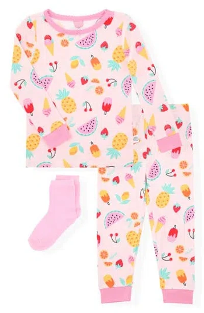 Sleep On It Babies'  Fitted Two-piece Pajamas & Socks Set In Pink
