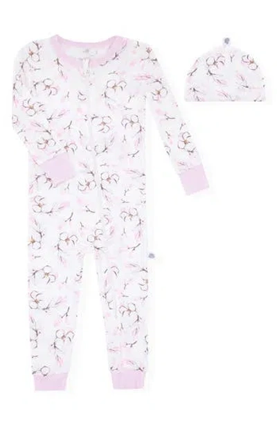 Sleep On It Babies'  Floral Long Sleeve Zip Romper & Cap Pajamas In Pink