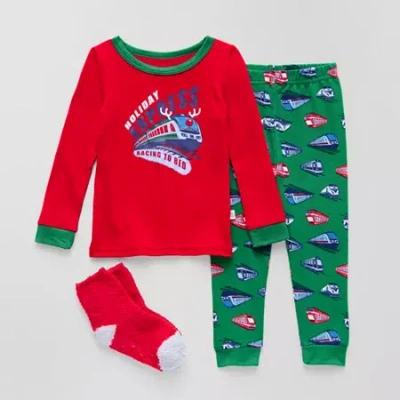 Sleep On It Babies' Gift Set Toddler Boys Crew Neck Long Sleeve 3-pc. Pajama Set In Multi