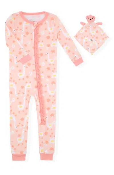 Sleep On It Babies'  Jersey Romper & Blanket Toy Set In Coral
