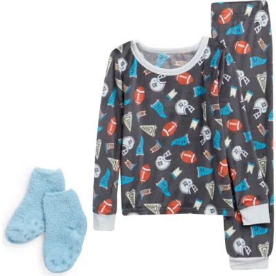 Sleep On It Kids' 2-piece Sport Velour Fitted Pajama Set In Blue