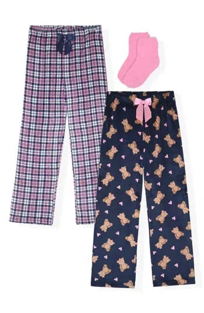 Sleep On It Kids' 3-piece Flannel Pajama Pants & Socks Set In Multi