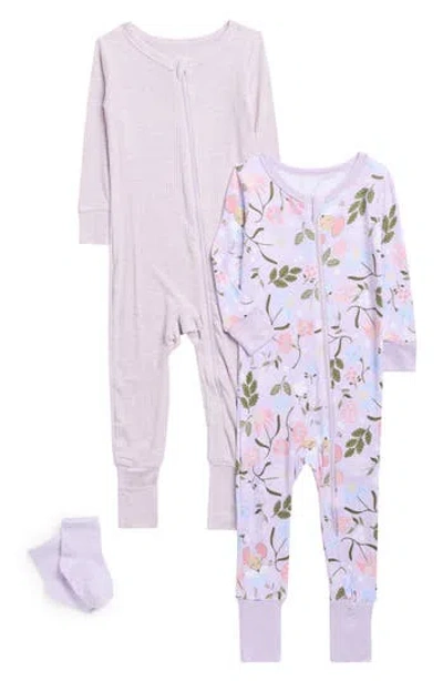 Sleep On It Babies'  Kids' Assorted 2-pack Print Fitted Two-piece Pajamas & Socks Set In Purple