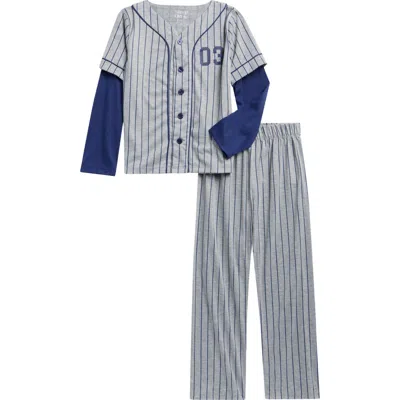 Sleep On It Kids' Baseball Long Pajamas In Gray