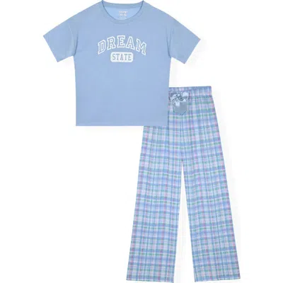 Sleep On It Kids Dream Graphic T-shirt & Plaid Pajama Pants Set In Blue