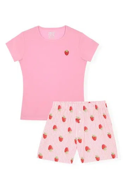 Sleep On It Kids' Embroidered Strawberry T-shirt & Boxer Shorts Set In Pink