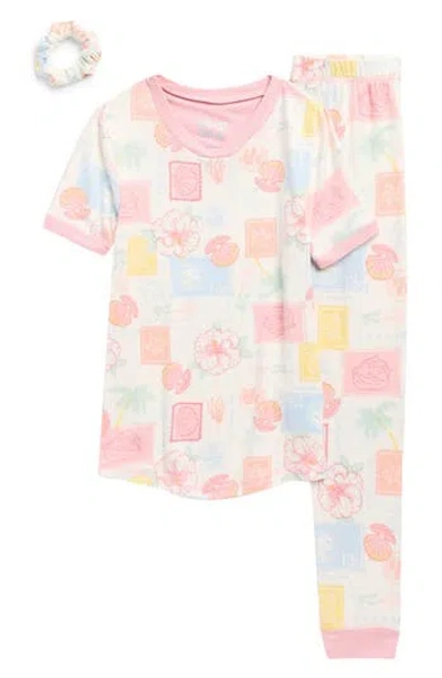 Sleep On It Kids' Fitted Two-piece Long Pajamas & Scrunchie Set In Pink