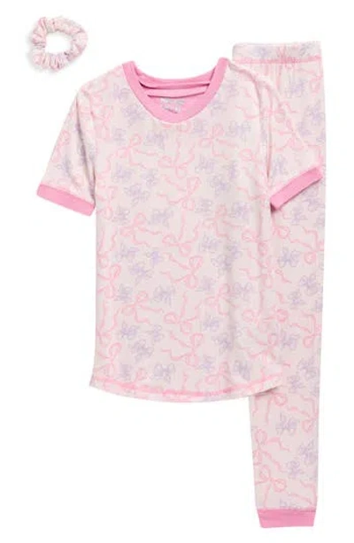 Sleep On It Kids' Fitted Two-piece Long Pajamas & Scrunchie Set In Pink