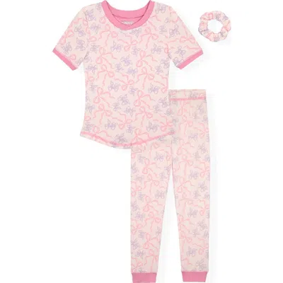 Sleep On It Kids' Fitted Two-piece Long Pajamas & Scrunchie Set In Multi