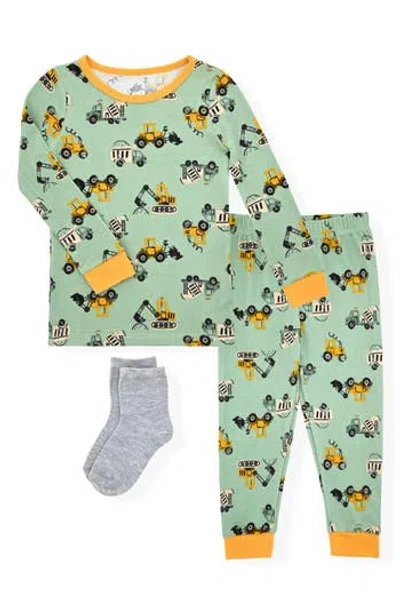 Sleep On It Babies'  Kids' Fitted Two-piece Pajamas & Socks Set In Green