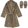 Sleep On It Kids' Flannel Fleece Robe & Slippers Set In Brown