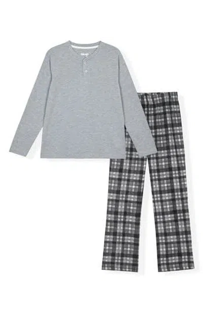 Sleep On It Kids' Henley Top & Plaid Pants 2-piece Pajama Set In Gray