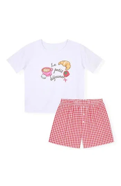 Sleep On It Kids' Le Petit Déjeuner Graphic T-shirt & Boxer Shorts Set In Red