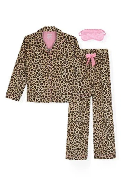 Sleep On It Kids' Leopard Spot Two-piece Long Pajamas & Eye Mask Set In Animal Print