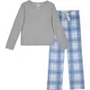 Sleep On It Kids' Long Sleeve Thermal & Plaid Pajama Pants Set In Blue