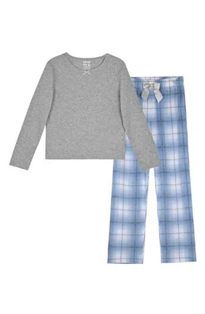 Sleep On It Kids' Long Sleeve Thermal & Plaid Pajama Pants Set In Gray