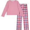 Sleep On It Kids' Long Sleeve Thermal & Plaid Pajama Pants Set In Pink