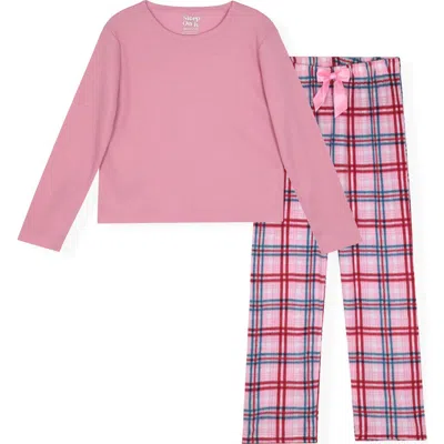 Sleep On It Kids' Long Sleeve Thermal & Plaid Pajama Pants Set In Pink
