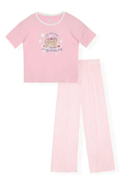 Sleep On It Kids Pancake Time Graphic T-shirt & Stripe Pajama Pants Set In Pink