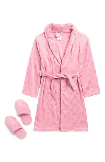 Sleep On It Kids' Patterned Fleece Robe & Slippers Set In Pink