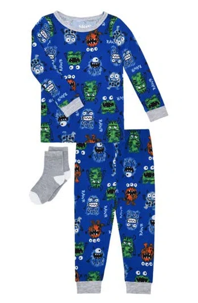 Sleep On It Kids' Print 3-piece Long Pajamas In Blue