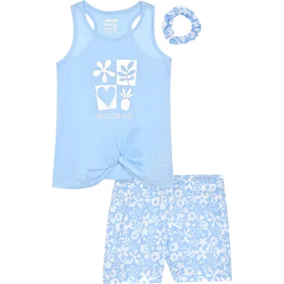 Sleep On It Kids' Print Three-piece Short Pajamas In Blue