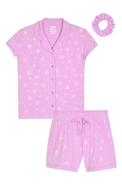 Sleep On It Kids' Print Three-piece Short Pajamas In Purple