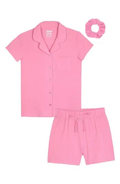Sleep On It Kids' Print Three-piece Short Pajamas In Pink