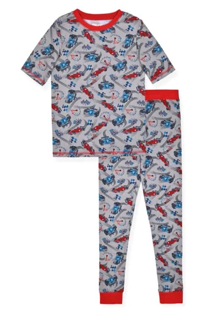 Sleep On It Kids' Racecar Fitted Two-piece Pajamas & Socks Set In Grey