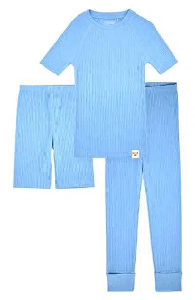 Sleep On It Kids' Rib Fitted Three-piece Pajamas In Light Blue