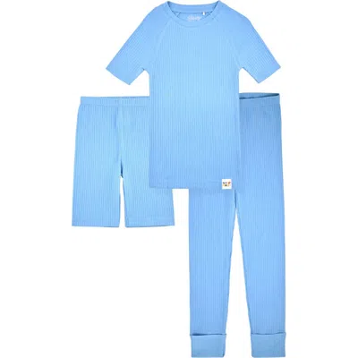 Sleep On It Kids' Rib Fitted Three-piece Pajamas In Light Blue