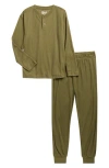 Sleep On It Kids' Ribbed Long Sleeve Pajamas In Green