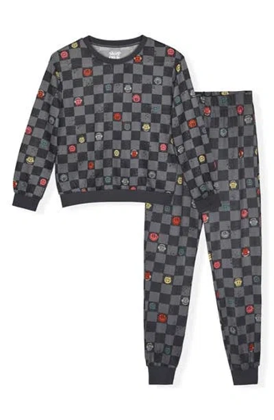 Sleep On It Kids' Smiley Check Long Sleeve Pajamas In Gold