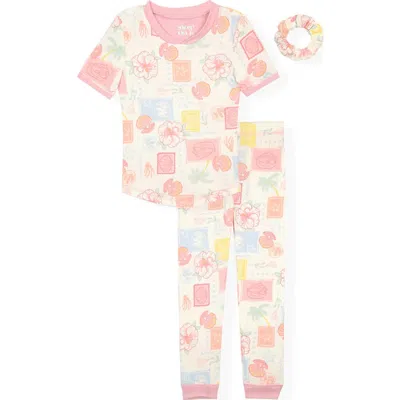 Sleep On It Kids' Snug Fit Long Pajamas & Scrunchie Set In Multi