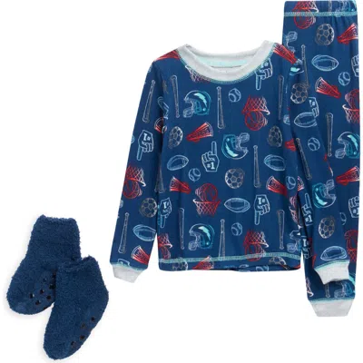 Sleep On It Kids' Snug Fit Pajamas & Socks Set In Blue