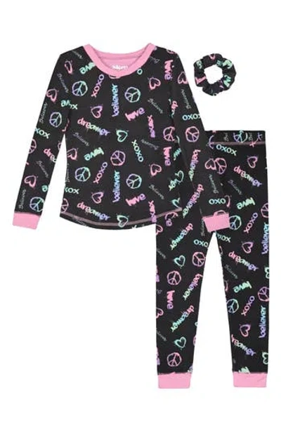 Sleep On It Kids' Tight Fit Long Pajamas & Scrunchie Set In Black