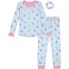Sleep On It Kids' Tight Fit Long Pajamas & Scrunchie Set In Blue