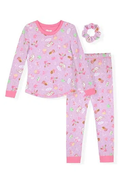 Sleep On It Kids' Tight Fit Long Pajamas & Scrunchie Set In Multi