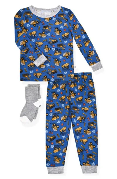 Sleep On It Kids' Tractor Fitted Two-piece Pajamas & Socks Set In Blue