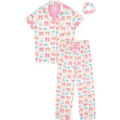Sleep On It Kids' Two-piece Coat Pajamas & Scrunchie Set In White