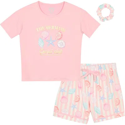 Sleep On It Kids' Two-piece Short Pajamas & Scrunchie Set In Pink